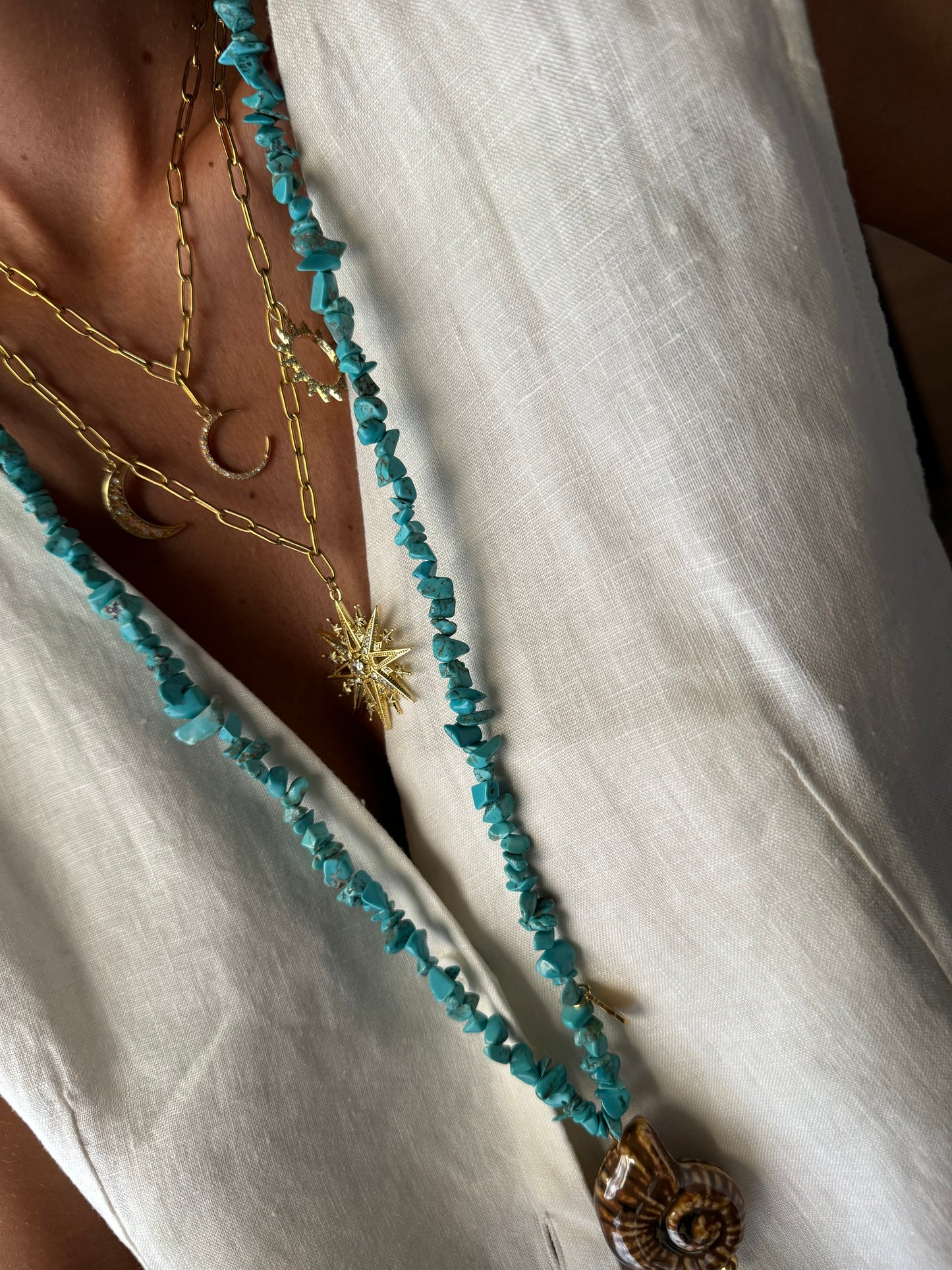Collar largo Bali Turquesas & Caracola, New!