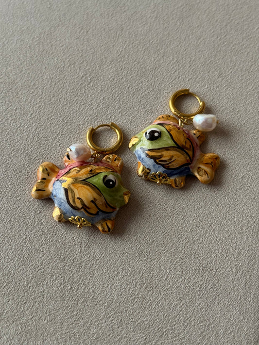 Pendientes Sicilia~Pez con mini Perla