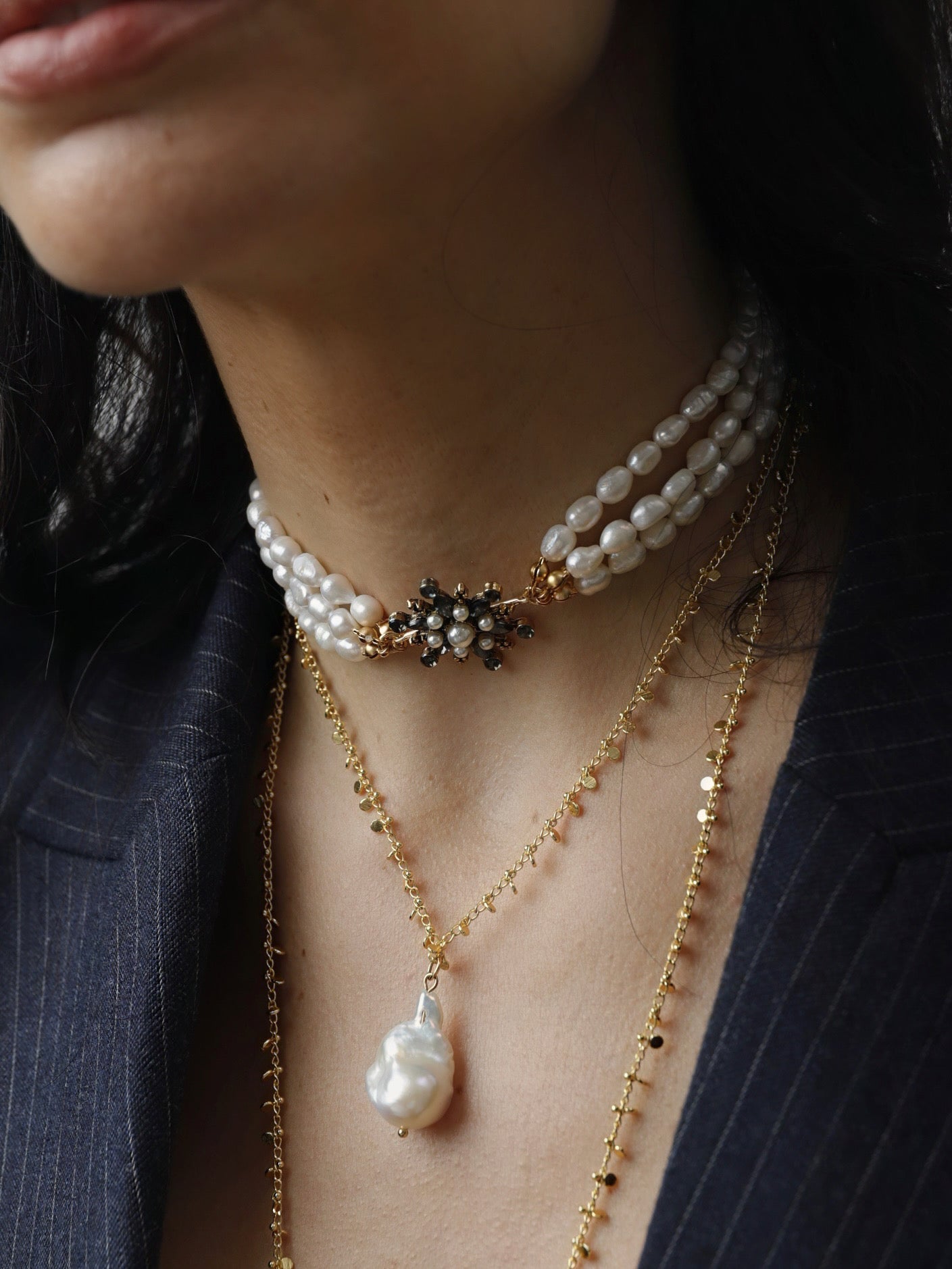 Choker Raíces Triplete de Perlas & Estrella Emperlada