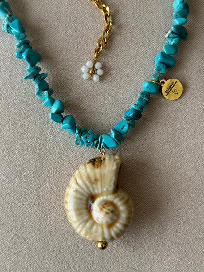 Collar largo Bali Turquesas & Caracola, New!