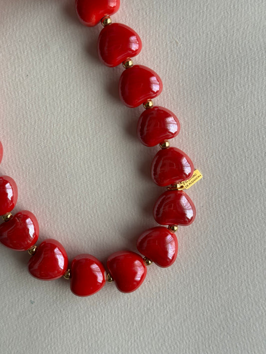 Collar CORAZONES Cherry GLOW, New!
